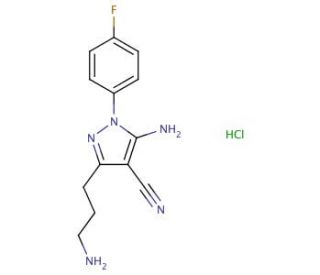 5-amino-3-(3-aminopropyl)-1-(4-fluorophenyl)-1H-pyrazole-4-carbonitrile hydrochloride - chemical structure image