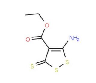 5-Amino-3-thioxo-3H-(1,2)dithiole-4-carboxylic acid ethyl ester (CAS 3354-38-9) - chemical structure image