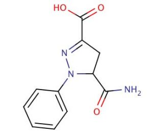 5-(aminocarbonyl)-1-phenyl-4,5-dihydro-1H-pyrazole-3-carboxylic acid - chemical structure image