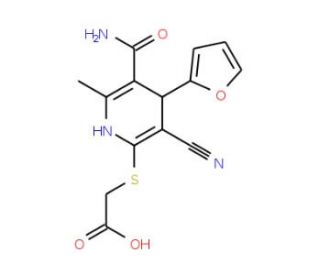 {[5-(aminocarbonyl)-3-cyano-4-(2-furyl)-6-methyl-1,4-dihydropyridin-2-yl]thio}acetic acid - chemical structure image