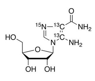 5-Aminoimidazole-4-carboxamide-1-&beta;-D-ribofuranoside-13C2,15N (CAS 2627-69-2) - chemical structure image