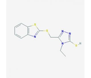 5-(Benzothiazol-2-ylsulfanylmethyl)-4-ethyl-4H-[1,2,4]triazole-3-thiol - chemical structure image