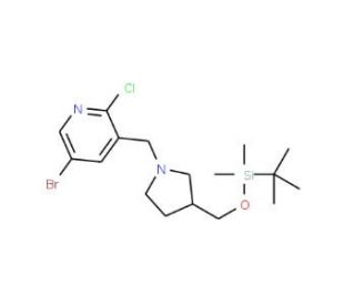 5-Bromo-3-((3-((tert-butyldimethylsilyloxy)methyl)pyrrolidin-1-yl)methyl)-2-chloropyridine - chemical structure image