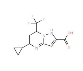 5-Cyclopropyl-7-trifluoromethyl-4,5,6,7-tetrahydro-pyrazolo[1,5-a]pyrimidine-2-carboxylic acid - chemical structure image