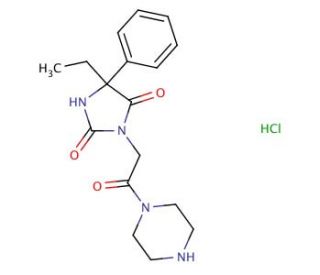 5-ethyl-3-(2-oxo-2-piperazin-1-ylethyl)-5-phenylimidazolidine-2,4-dione hydrochloride - chemical structure image