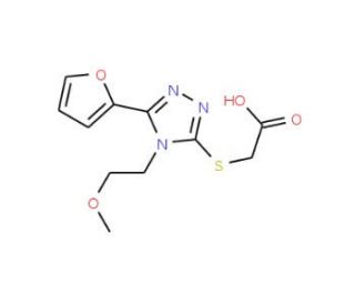 [5-Furan-2-yl-4-(2-methoxy-ethyl)-4H-[1,2,4]triazol-3-ylsulfanyl]-acetic acid - chemical structure image