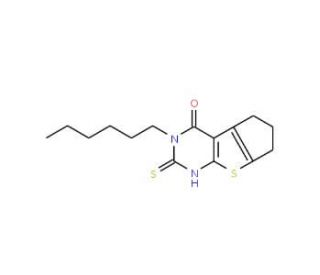 5-Hexyl-6-mercapto-1,2,3,5-tetrahydro-8-thia-5,7-diaza-cyclopenta[a]inden-4-one - chemical structure image