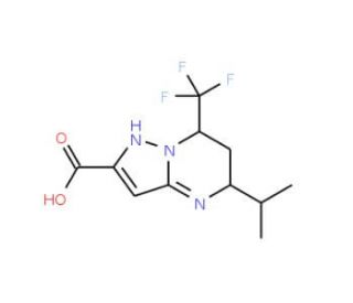 5-Isopropyl-7-trifluoromethyl-4,5,6,7-tetrahydro-pyrazolo[1,5-a]pyrimidine-2-carboxylic acid (CAS 436088-40-3) - chemical str