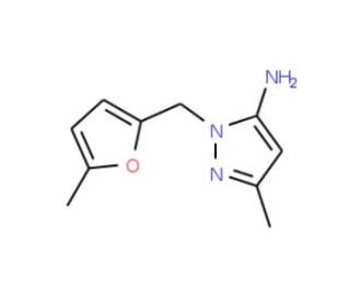 5-Methyl-2-(5-methyl-furan-2-ylmethyl)-2H-pyrazol-3-ylamine - chemical structure image