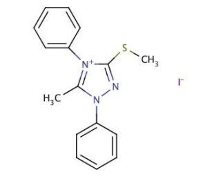 5-Methyl-3-(methylthio)-1,4-diphenyl-1H-1,2,4-triazolium iodide (CAS 38054-60-3) - chemical structure image