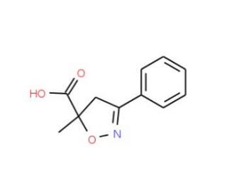 5-Methyl-3-phenyl-4,5-dihydro-isoxazole-5-carboxylic acid (CAS 842954-77-2) - chemical structure image