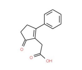 (5-Oxo-2-phenyl-cyclopent-1-enyl)-acetic acid (CAS 42882-19-9) - chemical structure image