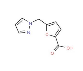 5-Pyrazol-1-ylmethyl-furan-2-carboxylic acid (CAS 386736-99-8) - chemical structure image