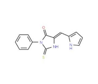 (5E)-2-Mercapto-3-phenyl-5-(1H-pyrrol-2-ylmethylene)-3,5-dihydro-4H-imidazol-4-one - chemical structure image