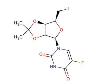 5&prime;-Deoxy-5&prime;-iodo-2&prime;,3&prime;-O-isopropylidene-5-fluorouridine (CAS 61787-10-8) - chemical structure image