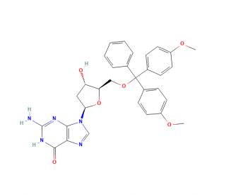 5&prime;-O-(4,4&prime;-dimethoxytrityl)-2&prime;-deoxyguanosine (CAS 81144-43-6) - chemical structure image