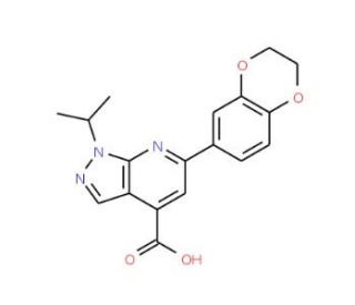 6-(2,3-dihydro-1,4-benzodioxin-6-yl)-1-isopropyl-1H-pyrazolo[3,4-b]pyridine-4-carboxylic acid - chemical structure image
