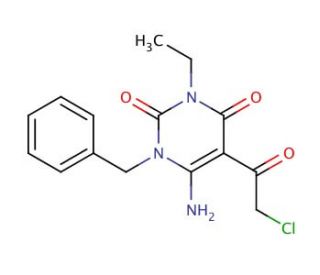 6-Amino-1-benzyl-5-(2-chloro-acetyl)-3-ethyl-1H-pyrimidine-2,4-dione - chemical structure image
