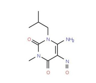 6-Amino-1-isobutyl-3-methyl-5-nitroso-2,4-pyrimidinedione (CAS 54052-67-4) - chemical structure image