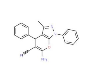6-Amino-3-methyl-1,4-diphenyl-1,4-dihydro-pyrano[2,3-c]pyrazole-5-carbonitrile (CAS 53316-57-7) - chemical structure image