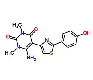 6-amino-5-[2-(4-hydroxyphenyl)-1,3-thiazol-4-yl]-1,3-dimethylpyrimidine-2,4(1H,3H)-dione - chemical structure image