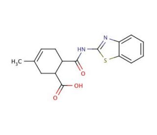 6-(Benzothiazol-2-ylcarbamoyl)-3-methyl-cyclohex-3-enecarboxylic acid (CAS 332410-15-8) - chemical structure image