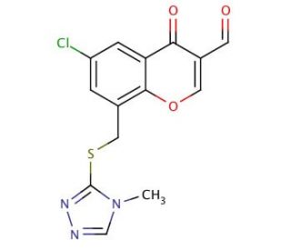 6-chloro-8-{[(4-methyl-4H-1,2,4-triazol-3-yl)thio]methyl}-4-oxo-4H-chromene-3-carbaldehyde - chemical structure image
