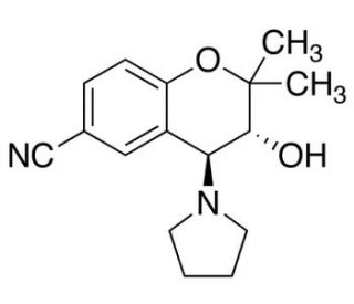 6-Cyano-3,4-dihydro-2,2-dimethyl-trans-4-(1-pyrrolidinyl)-2H-benzo-[b]-pyrano-3-ol (CAS 75611-78-8) - chemical structure imag