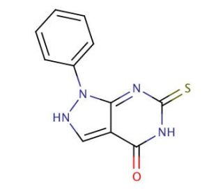 6-mercapto-1-phenyl-1,5-dihydro-4H-pyrazolo[3,4-d]pyrimidin-4-one (CAS 156718-77-3) - chemical structure image