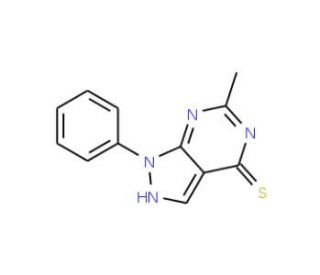 6-methyl-1-phenyl-1,5-dihydro-4H-pyrazolo[3,4-d]pyrimidine-4-thione (CAS 5399-43-9) - chemical structure image