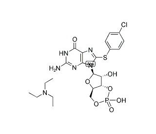 8-(4-Chlorophenylthio)guanosine 3&prime;,5&prime;-cyclic Monophosphate triethylammonium salt (CAS 54364-02-2) - chemical structure image