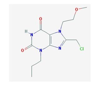 8-(chloromethyl)-7-(2-methoxyethyl)-3-propyl-3,7-dihydro-1H-purine-2,6-dione - chemical structure image