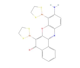 9-Amino-6,8-di-1,3,2-dithiarsolan-2-yl-5H-benzo[a]phenoxazin-5-one (CAS 345340-48-9) - chemical structure image