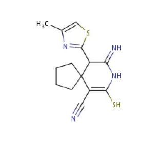 9-imino-7-mercapto-10-(4-methyl-1,3-thiazol-2-yl)-8-azaspiro[4.5]dec-6-ene-6-carbonitrile - chemical structure image