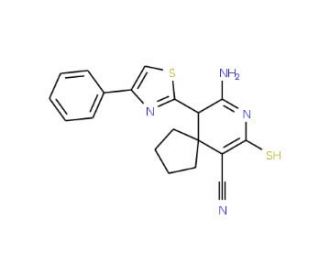 9-imino-7-mercapto-10-(4-phenyl-1,3-thiazol-2-yl)-8-azaspiro[4.5]dec-6-ene-6-carbonitrile - chemical structure image