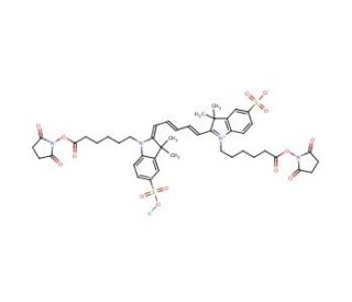 Cyanine 5 Bihexanoic Acid Dye, Succinimidyl Ester, Potassium Salt (CAS 252255-42-8) - chemical structure image
