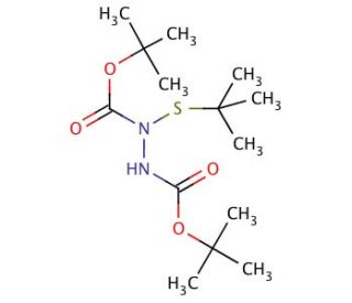 Di-tert-butyl 1-(tert-butylthio)-1,2-hydrazinedicarboxylate (CAS 84592-35-8) - chemical structure image