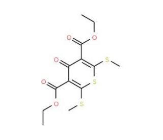 Diethyl 2,6-bis(methylthio)-4-oxo-4H-thiopyran-3,5-dicarboxylate (CAS 13700-78-2) - chemical structure image