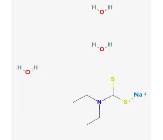 Diethyldithiocarbamic acid sodium salt trihydrate (CAS 148-18-5) - chemical structure image