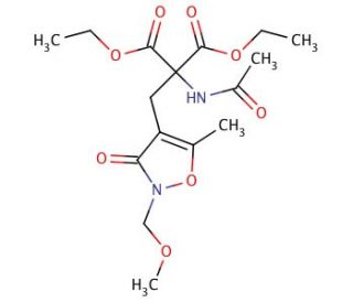 Ethyl 2-Acetamido-2-ethoxycarbonyl-3-(2-ethyl-5-methyl-3-oxoisoxazolin-4-yl)propionate (CAS 127020-33-1) - chemical structure