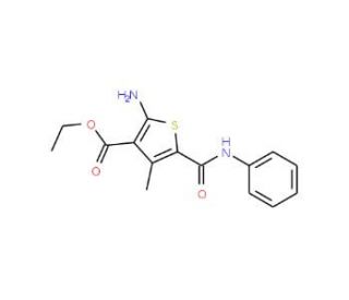 Ethyl 2-amino-5-(anilinocarbonyl)-4-methylthiophene-3-carboxylate (CAS 43028-57-5) - chemical structure image