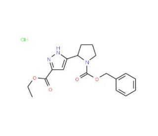 ethyl 3-{(2S)-1-[(benzyloxy)carbonyl]pyrrolidin-2-yl}-1H-pyrazole-5-carboxylate hydrochloride - chemical structure image