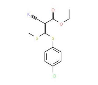 Ethyl 3-(4-chlorophenylthio)-2-cyano-3-(methylthio)acrylate (CAS 214330-97-9) - chemical structure image