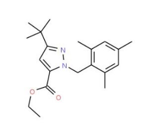 Ethyl 3-tert-butyl-1-(2,4,6-trimethylbenzyl)-1H-pyrazole-5-carboxylate (CAS 306936-99-2) - chemical structure image