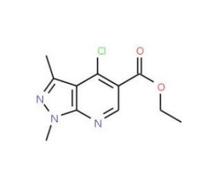 Ethyl 4-chloro-1,3-dimethylpyrazolo[3,4-b]pyridine 5-carboxylate (CAS 20481-15-6) - chemical structure image