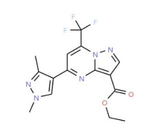 Ethyl 5-(1,3-dimethyl-1H-pyrazol-4-yl)-7-(trifluoromethyl)pyrazolo[1,5-a]pyrimidine-3-carboxylate - chemical structure image