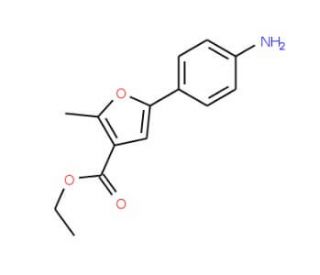 Ethyl 5-(4-aminophenyl)-2-methyl-3-furoate (CAS 175276-70-7) - chemical structure image