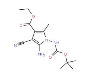 ethyl 5-amino-1-[(tert-butoxycarbonyl)amino]-4-cyano-2-methyl-1H-pyrrole-3-carboxylate (CAS 129378-20-7) - chemical structure