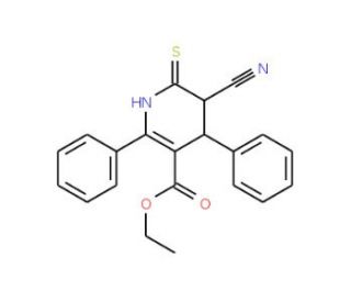 Ethyl 5-cyano-2,4-diphenyl-6-thioxo-1,4,5,6-tetrahydro-3-pyridinecarboxylate (CAS 105199-50-6) - chemical structure image