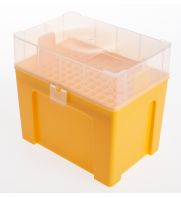 ExactaCruz&reg; Pipet Tip Rack for 1250 &mu;l tips is sturdy yellow with secure, transparent lid that provides visibility and pro